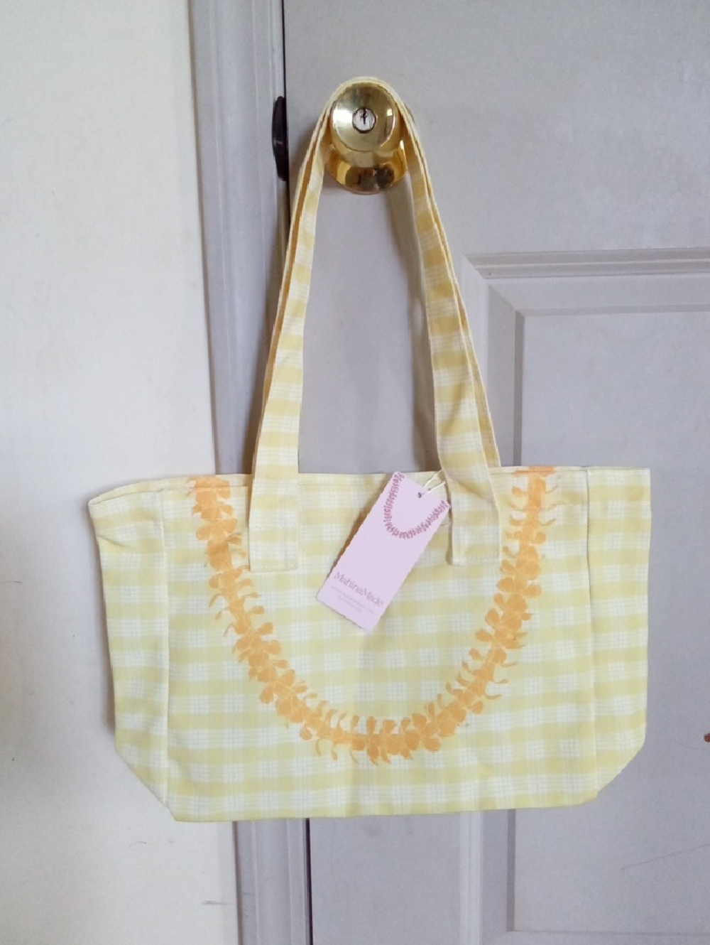 New Mahina Made Puakenikeni Lei Canvas Tote Bag Palaka Yellow MahinaMade - Picture 3 of 15